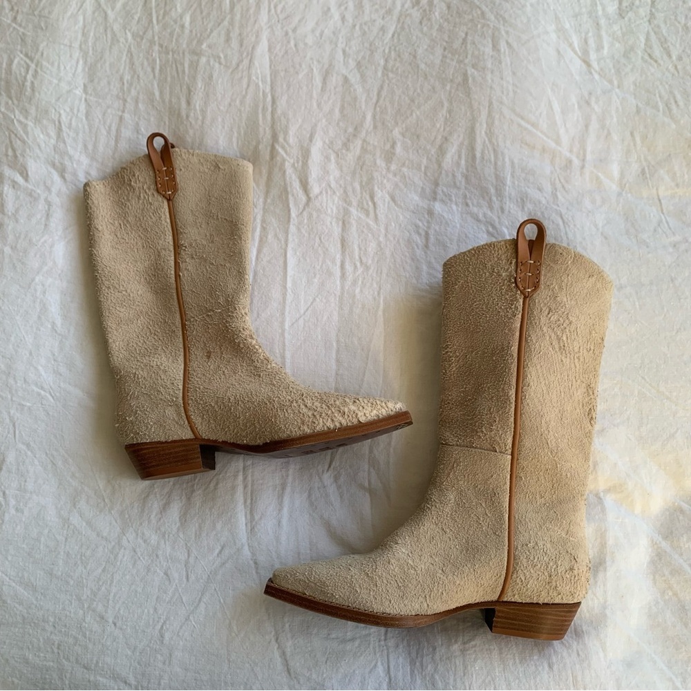 Free People We The Free Montage Tall Western Suede Boots English Khaki Cream - Picture 6 of 12